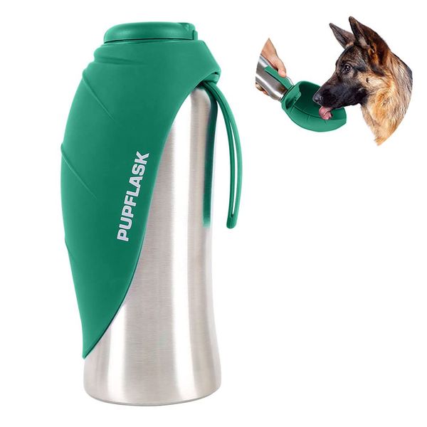 PupFlask Large Dog Water Bottle | 27 or 40 OZ Stainless Steel | Convenient Water Dispenser | Puppy Travel Water Bowl | Portable Pet Leak Proof Bottle Perfect Size For All Dog Breeds