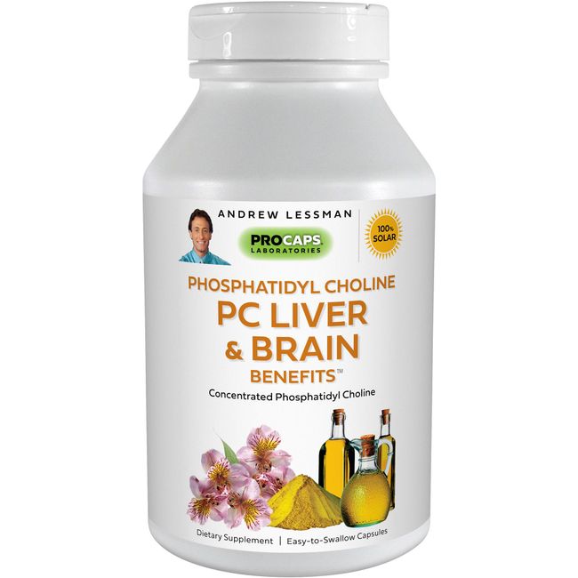 Andrew Lessman PC Liver & Brain Benefits 60 Softgels - Phosphatidyl Choline, Most Important Building Block for Healthy Liver and Brain Structure and Function. No Additives. Easy to Swallow Softgels