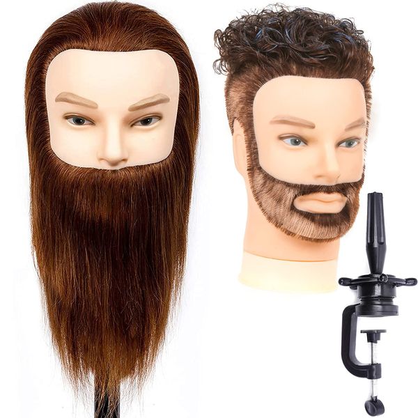 Stancia Mannequin Head, Male Mannequin Head Especially for Barber, Training Head with 14” 100% Human Hair, Manikin Head for Hair Styling and Practice (with Beard)