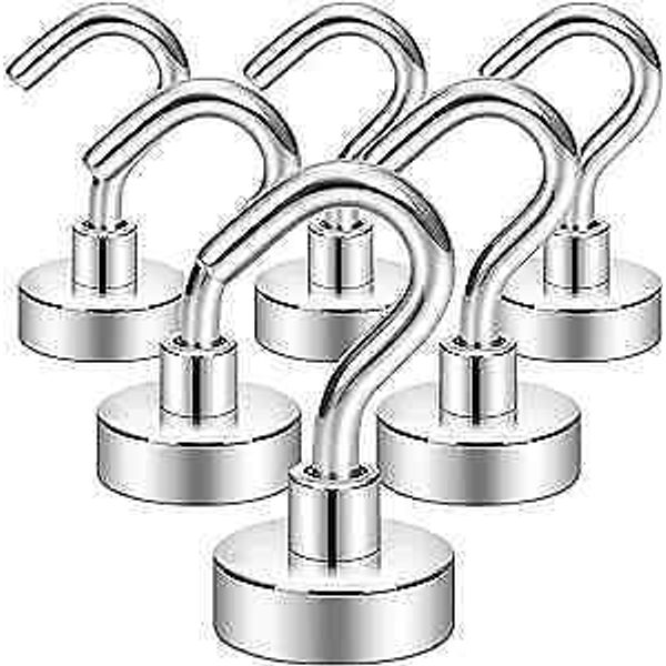 Magnetic Hooks, 27lb+ Heavy Duty Earth Magnets 27lbs+ Magnetic Hooks Silver