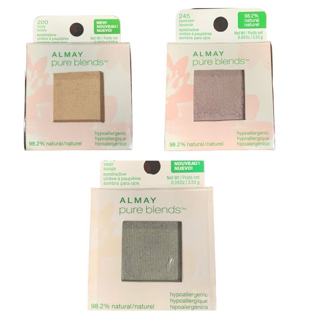 Almay Pure Blends Eye Shadow 200 Ivory , 240 Sage, 245 Lavender .09 Oz