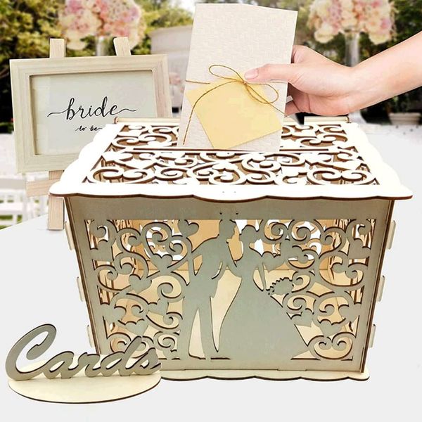 Alnicov Wedding Card Box,Wooden Rustic Wedding Decorations and Country Wedding Decorations,Card Box with Lock for Wedding Reception,Bridal Shower,and Anniversary