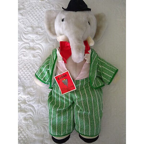 Eden Plush Babar the Elephant Stuffed 21" Full Outfit Bowler Hat 1977 Vtg Rare