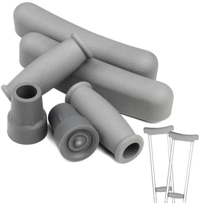 Crutch Pads and Hand Grips and Crutch Tips for Armpits Handle Cover and Foot Pad Crutches Accessories Kit 6 Pack (grey)