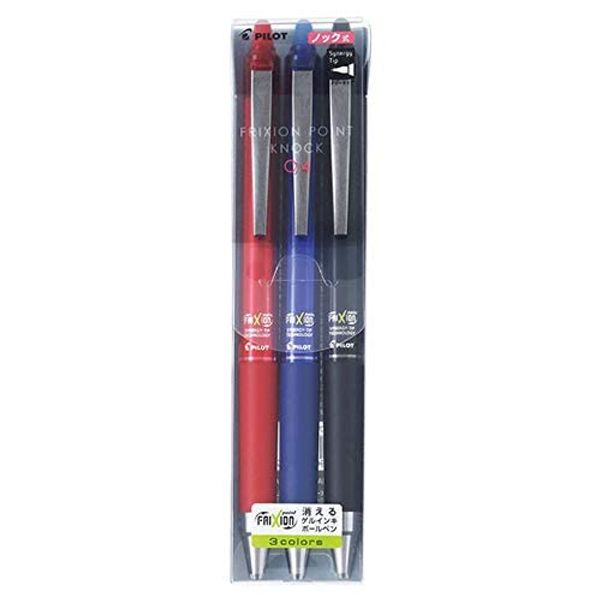 Pilot LFPK75S43C Frixion Point Knock Erasable Ballpoint Pen, 0.4, 3 Colors