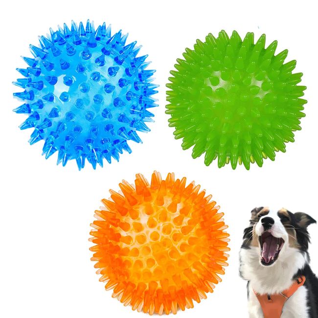 YFFSFDC Dog Toy, Chewing Toy, Dog Ball, Sound Toy, Natural Rubber, Elastic, Durable, Stress Relief, For Training, Suitable for Small and Medium Dogs, 3.3 inches (8.5 cm), Set of 3 (Blue + Green +