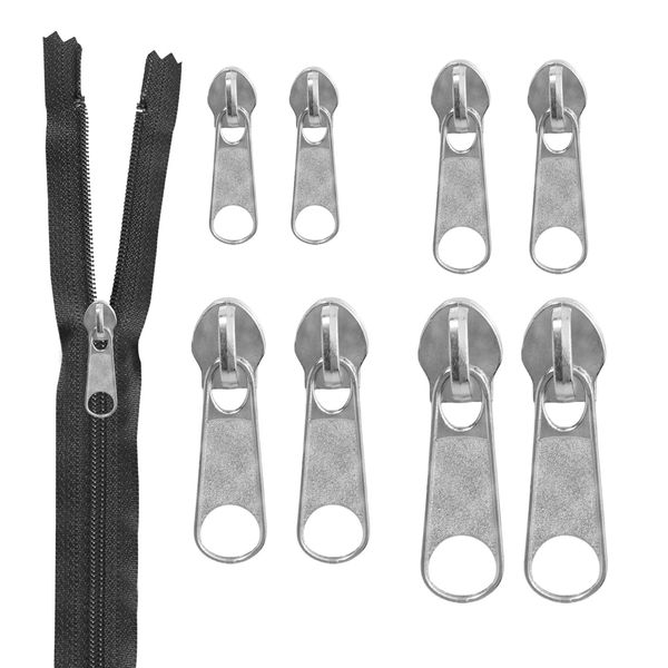 8 Pcs Zipper Pull Replacement, Metal Fix Zip Puller, Universal Durable Zipper Slider for Sewing Coats Jacket/Jeans/Luggage/Backpacks, Detachable Extension & Fixing Pulls Rescue for Repair DIY Crafts