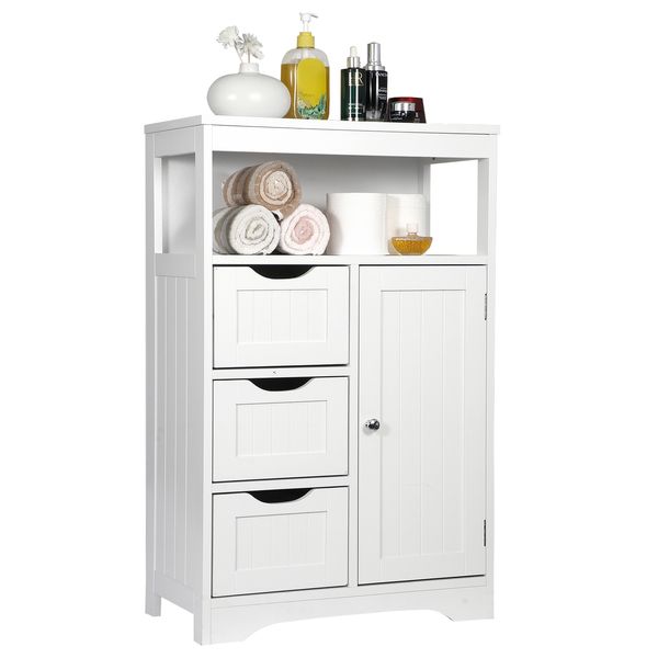 White Bathroom Cabinet Storage Organizer w/3 Drawers Shelf Stuff Display Rack