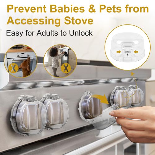 Gas Stove Knob Covers for Child Safety - 5 Pack Universal Size Stove Safety Knob Covers, Heat-Resistant Child Proof Stove Knob Covers, Pet/Baby Proofing Oven Knob Covers for Child Safety (Clear View)
