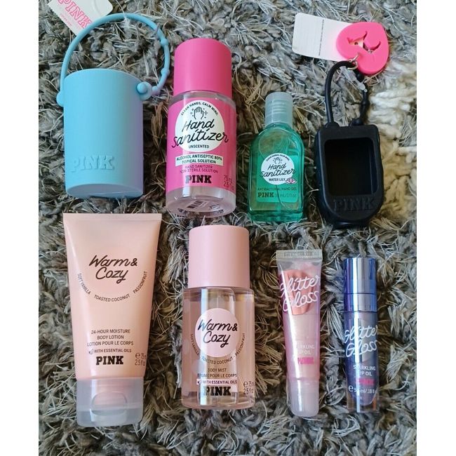 Vs pink 8pc beauty lot plus extra ALL NEW MIST/LOTION/GLOSS/SANTIZER/HOLDER