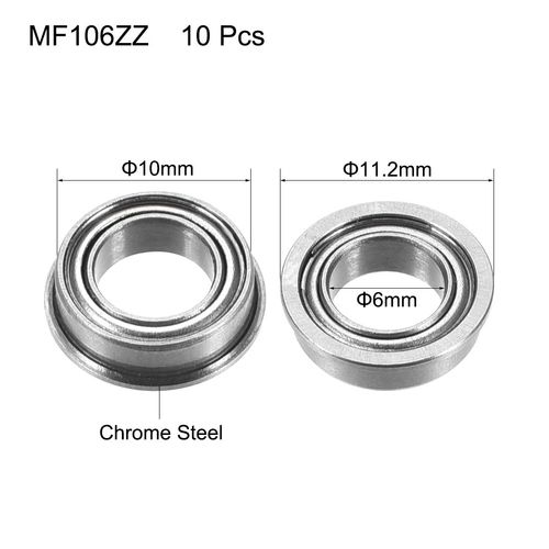 uxcell MF106ZZ Flanged Ball Bearings Double Metal Shield GCr15 Chrome Steel Bearings 6x10x3mm 10pcs