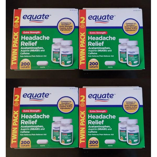 4-SET Equate Extra Strength Migraine Headache Relief 200-COUNT Bottle FREE SHIP
