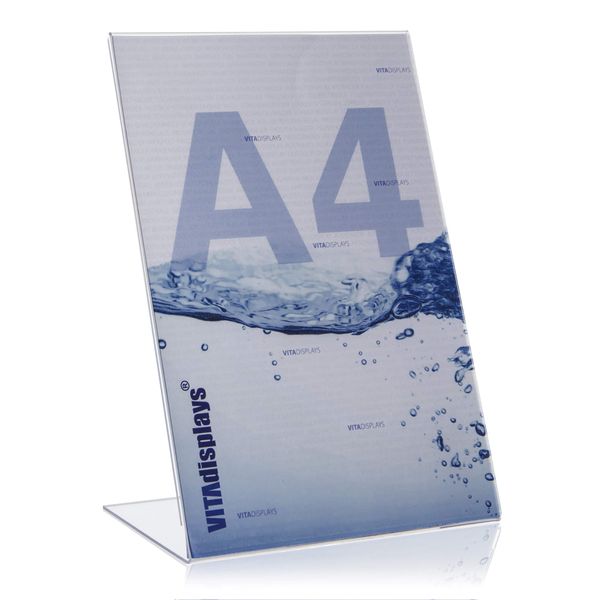 Vitadisplays ® DIN A4 / L-Aufsteller L-Ständer, slanted, acrylic glass, Clear-Ne 380L)