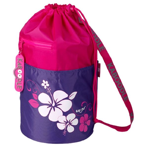 Kaboodle Childrens Waterproof Swim and Sports Bag - Pink and Purple Hibiscus Flowers