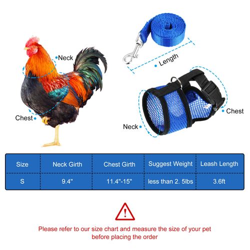 Boao 3 Pieces Adjustable Chicken Harness and Leash Set Spring Summer Breathable Comfortable Elastic Hen Vest Breathable Harness for Hens Duck Goose Pet Training Walking Supplies(Blue, Pink, Black,S)