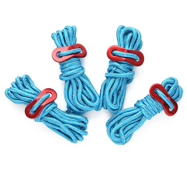 [SHOP-TK] Guy Rope, 6.6 ft (2 m) x 4 Pcs, Tent Tarp, For Fixing, Paracord With Free Hardware (Light Blue)