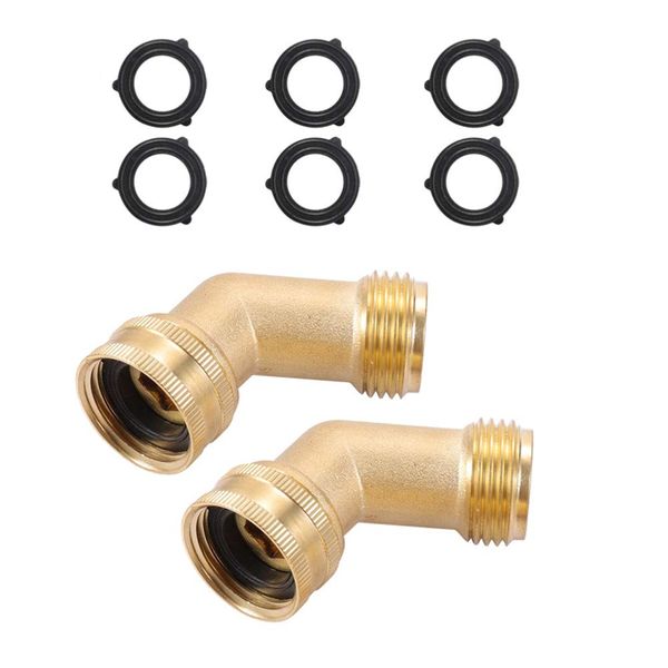 Brass Garden Hose Elbow Connector 45 Degree Hose Elbow Fitting Quick Swivel Connect 3/4" Garden Hose Thread 2pcs with Extra 6 Pressure Washer