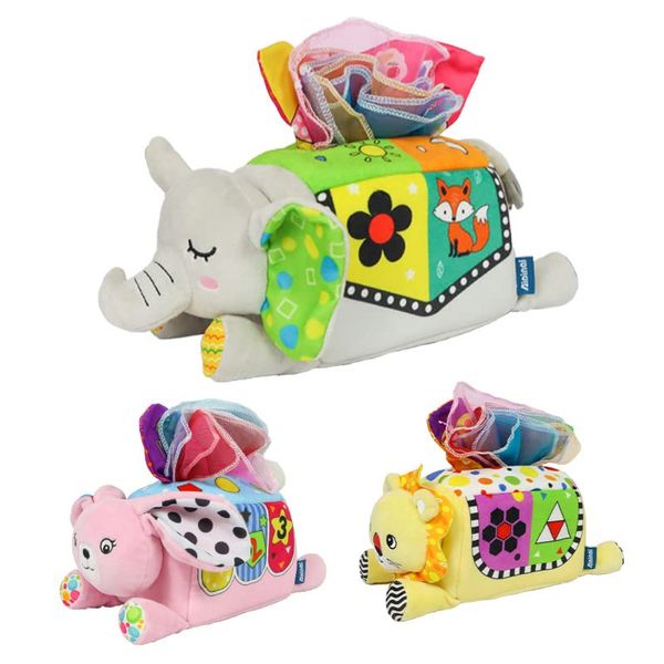 Esinyee New three-dimensional draw paper towel baby tear not broken paper towel box children's fingers exercise pull toys (Animal elephant tissue box)