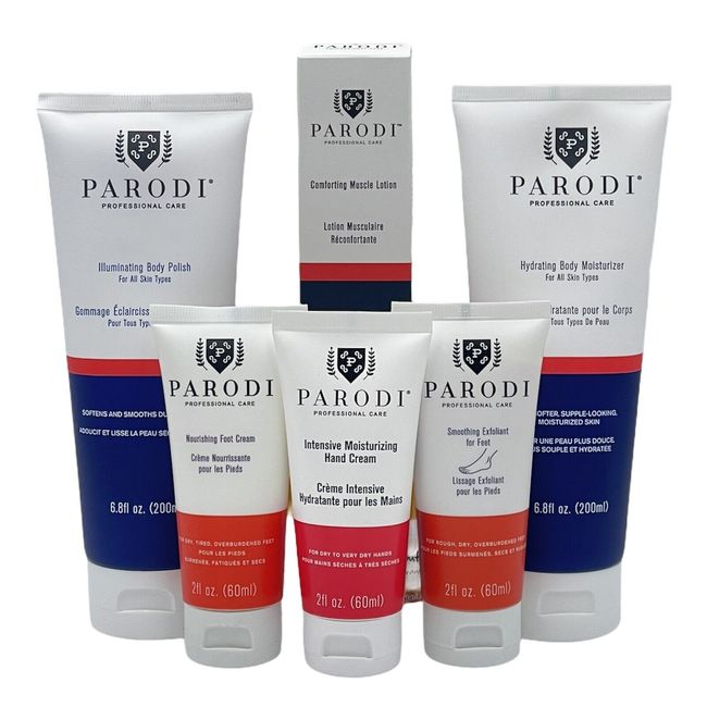 Parodi 6 Piece Moisturizer Polish Hand & Foot Cream Scrub Muscle Lotion RARE