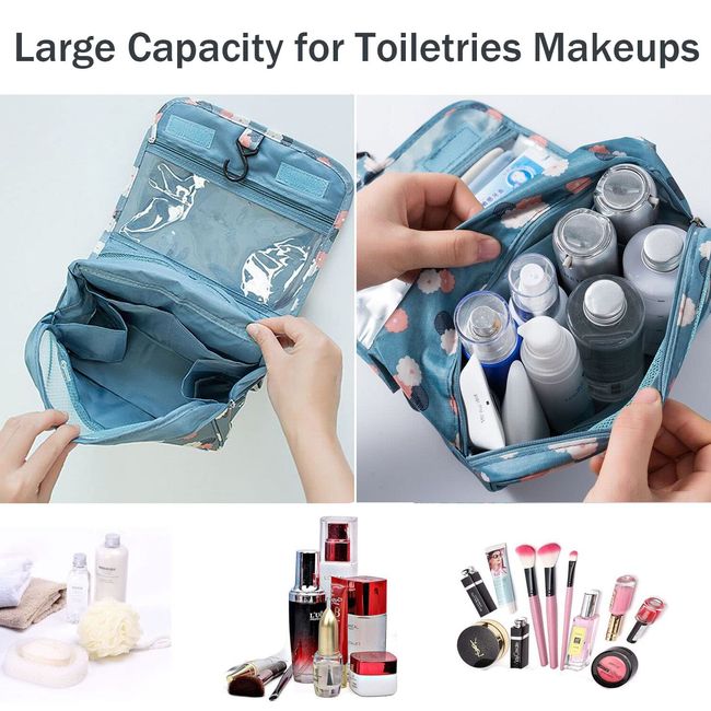 Toiletry Bag for Women, Large Hanging Travel Makeup Bag Water-resistant for  Toiletries/Cosmetics/Brushes (Blue Flower)