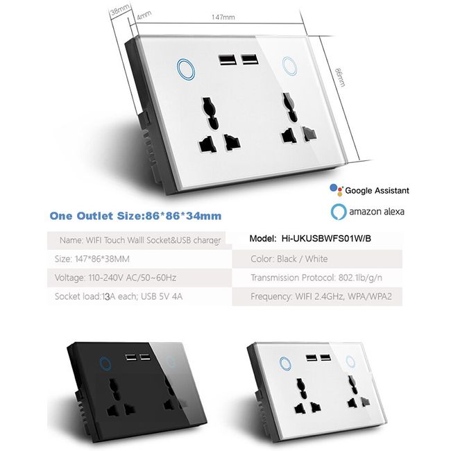 Smart Home Universal Wall Socket : USB & Alexa Control