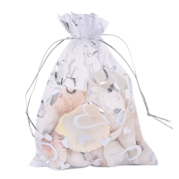 PH PandaHall 100pcs 5x7 Inch Heart Organza Bags White Jewelry Pouch Bags Sheer Drawstring Bags Wedding Favors Bag Candy Gift Bags for Small Business Mother Valentine's Day Festival Christmas