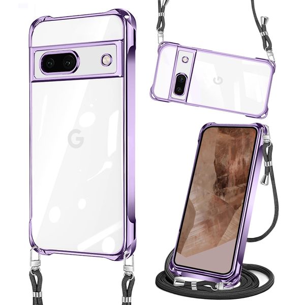 Google Pixel 8a Case, Clear, Shoulder Pixel 8a Cover, Shockproof, Adjustable, Plated, Protective Soft, TPU Removable, Wireless Charging Compatible, Clear Smartphone Case, Shoulder Thin, Lightweight,
