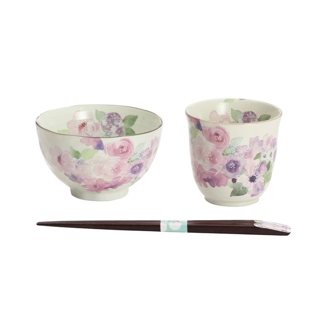 Flower workshop Rice Bowl Tea Bowl Pink (天宝 Chopsticks with)