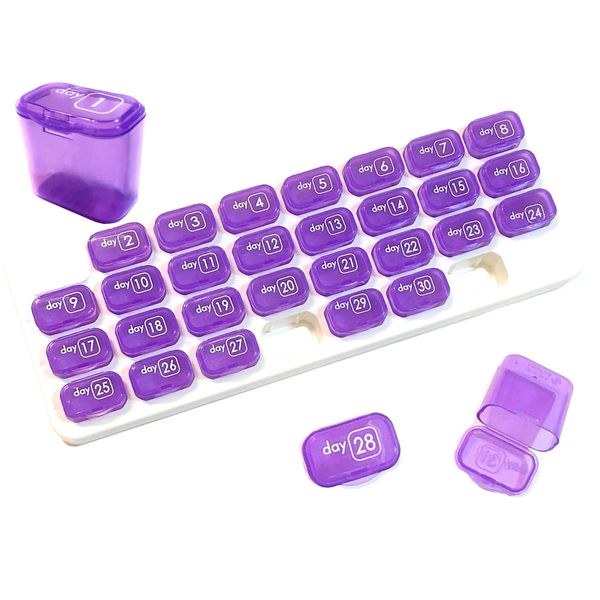 3world SW1768 Grape Pill Case, 1 Month Management, Storage, Prevents Forgetting Drink Prevention, Calendar, Portable, For Dividing, Choose Color