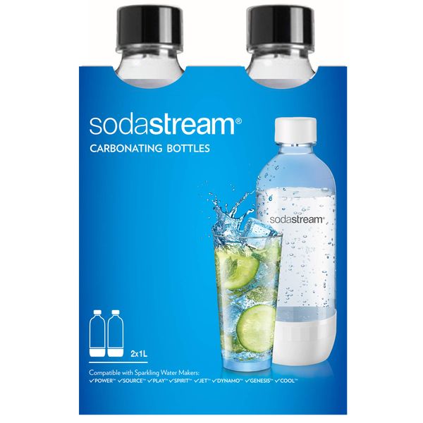 SodaStream CLASSIC DWS Carbonating Bottle BLACK (twinpack), 1L Pack Of 2