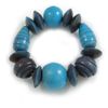 Avalaya Statement Chunky Wood Bead Flex Bracelet in Dyed Blue/Light Blue - Medium