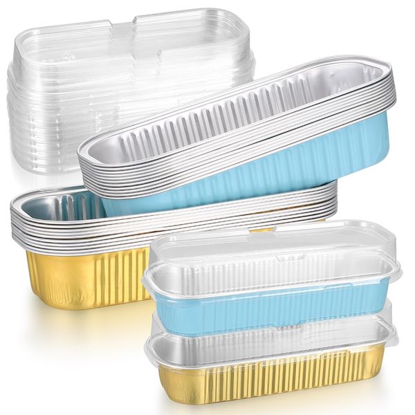 pzihao Aluminum Foil Trays with Lids, 20 Pcs 200ML Tin Foil Containers with Lids, Aluminum Loaf Pans, Aluminum Baking Pans Baking Cups for Baking, Cooking, Breads, Pies, Cakes, Dessert