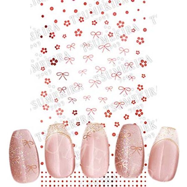 TSUMEKIRA nail stickers, produced by Icchoko Sensei, dot flower &amp; ribbon, pink gold, gel only, nail art supplies, Nekopos compatible