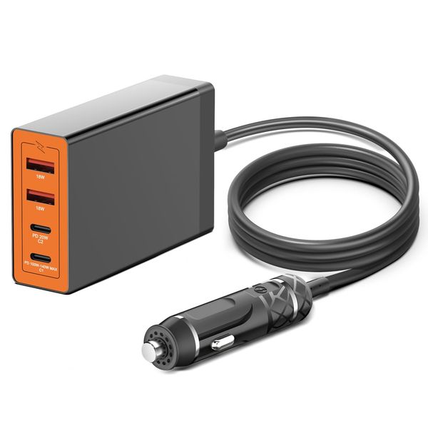 KFD 156W DC 12V-24V USB C 140W Auto Ladegerät Ladekabel KFZ Netzteil für MacBook Air 13" 15" M3 2024 Pro 16" 14" 2023 Surface Book 3 PD3,1 & QC3,0 Laptop Multi-Port-Laden DC Adapter Zigarettenanzünder