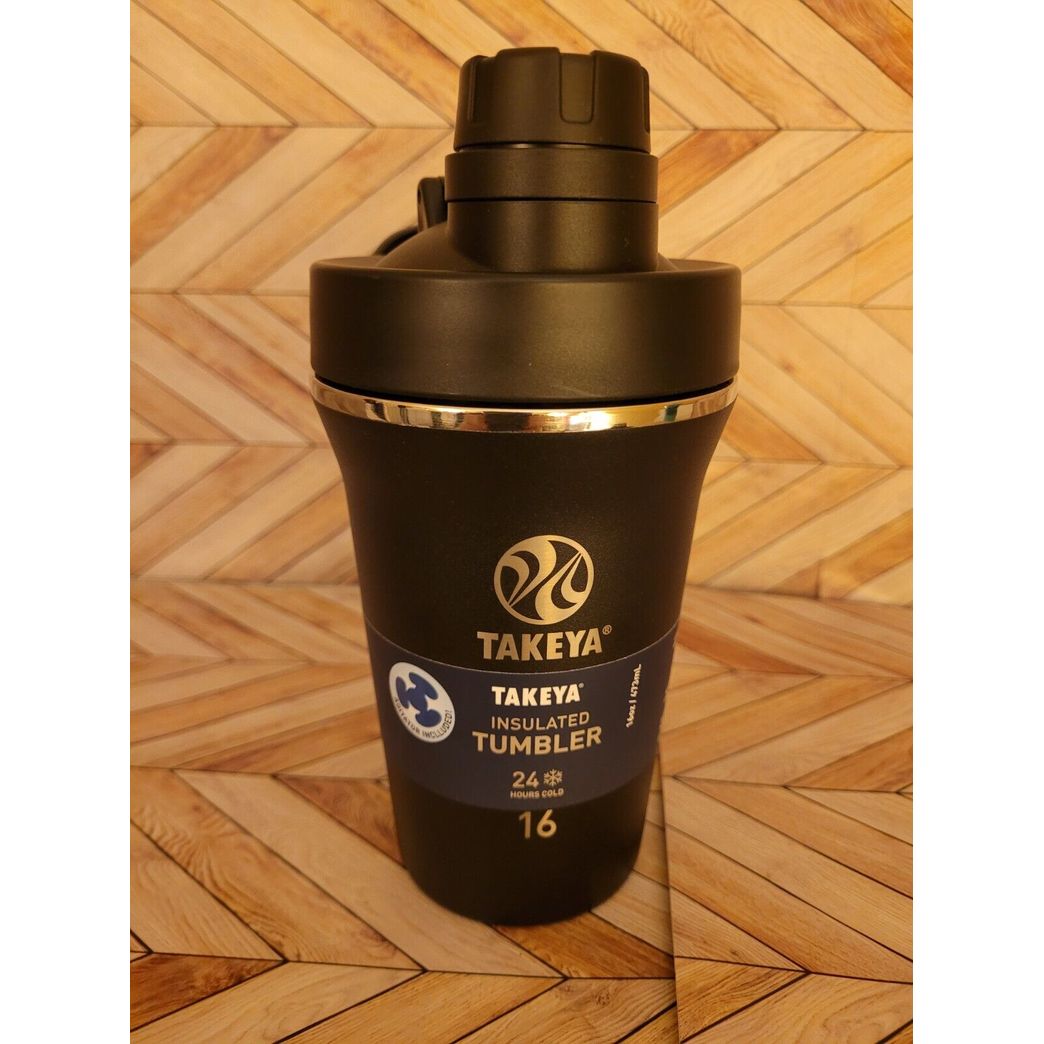 Takeya Stainless Insulated Tumbler Shaker Black 16oz w/ Agitator Leakproof Spout