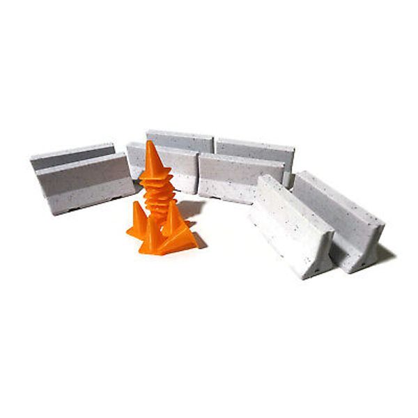 Jersey Concrete and Miniature Stackable Traffic Cones Barriers (20pc) 1/64 scale