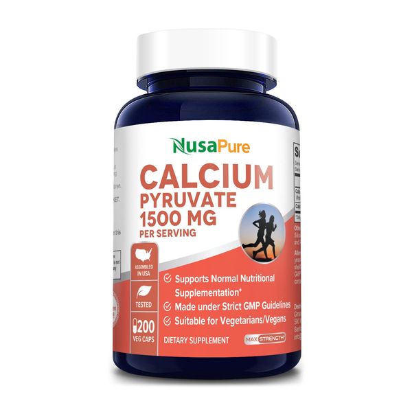 Calcium Pyruvate 1500 mg 200 Vegetarian Caps (Non-GMO & Gluten Free) - 750mg per caps