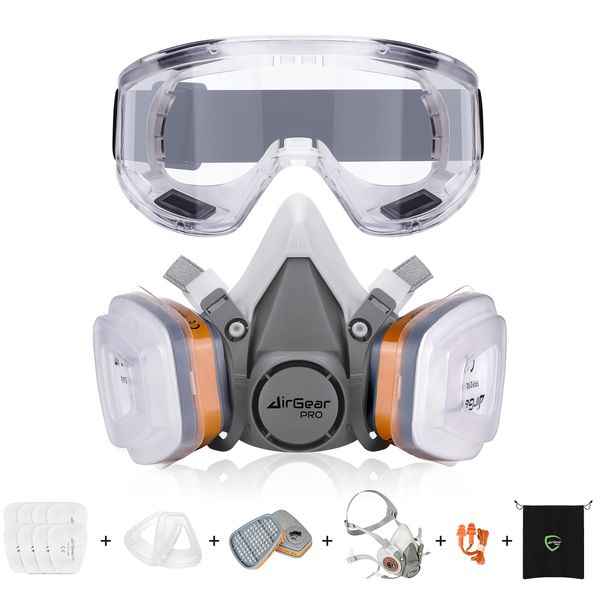 AirGearPro G-500 Atemschutzmaske mit A1P2 Filter, Gasmaske Staubfilter und Schutzbrille, Staubmaske für Lackieren, Arbeiten, Schleifen, Feinstaub