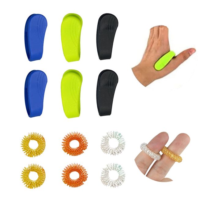 12 Stücke Akupressur Clip Hand Massagegerät Akupressur Ring,Hand Klammer,Migräne Clip,Finger Massage Ring Anti Stress Ring(6 Akupressur Clip & 6 Akupressur Ring)