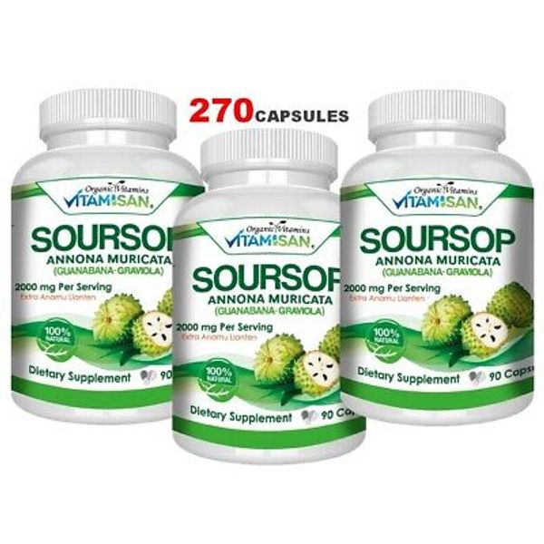 Soursop Graviola Capsules Leaf & Fruit Extract 270 Capsules High Potency