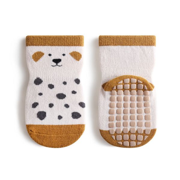 Baby Cartoon Dog Print Pattern Mid Tube Design Fashion Cute Toddler Socks - S (0-1Y) / Brown