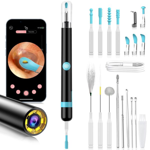 karebabe Ear Wax Removal Kit Camera, Upgraded Otoscope Earwax with 7 Massage FunctionsKids Adult Pet, 1080P FHD WiFi Wireless Remover 6 LED Lights Subitable Various Smart Devices, Black, 2.0 count