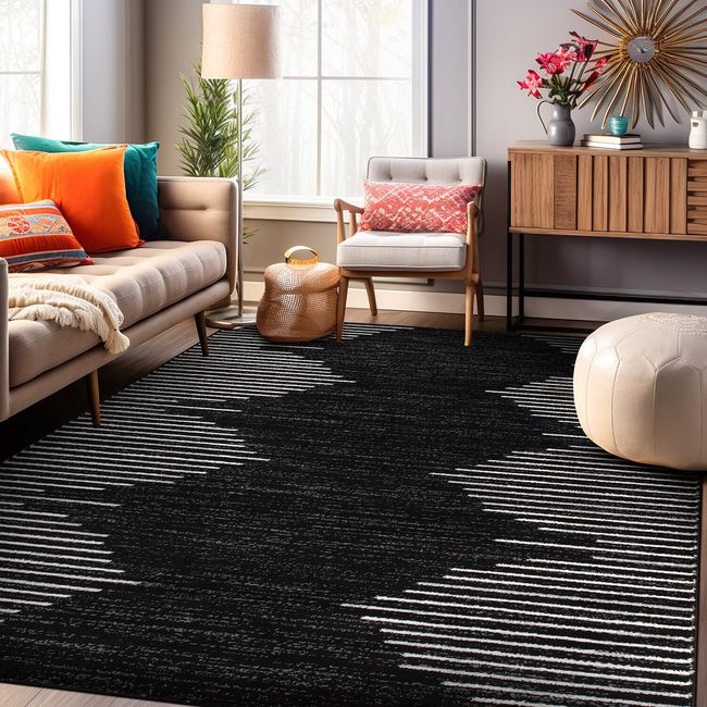 Rugshop Area Rug Bohemian Stripe Black Rug Living Room Rugs Carpets Large 8x10
