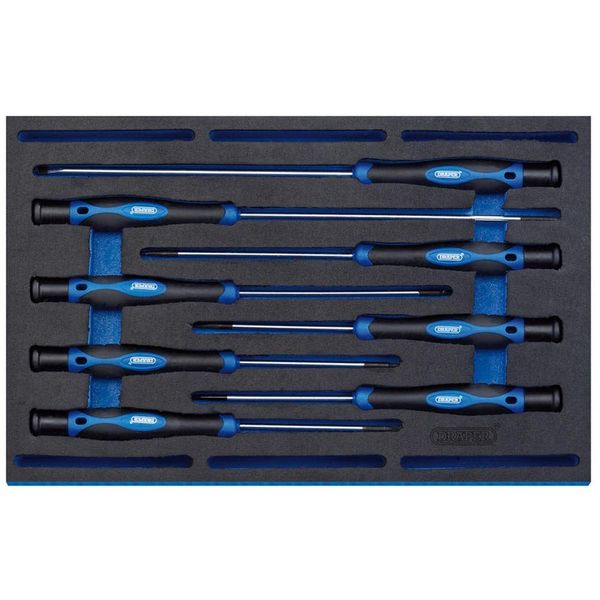 Draper 8 Piece Extra Long Precision Screwdriver Set in 1/4 Eva Insert Tray - 63399 - For Home DIY and Professional Use