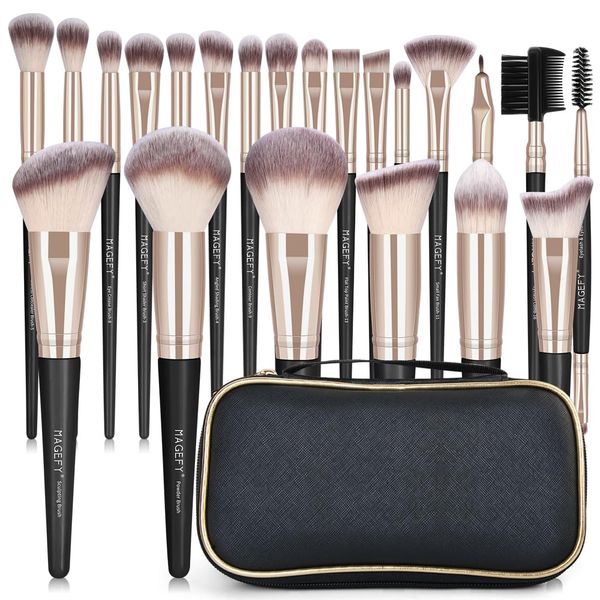 Make up Pinsel Set MAGEFY Professionelles 22 Pcs Pinselset Makeup Schminkpinsel Kit Foundation Lidschatten Kosmetikpinsel Kosmetikpinsel Set mit Pu Leder Tasche