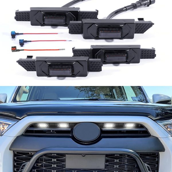 Grill LEDs for 2020-2023 4runner Front Grill Lights Grille LED Smoked White Rapto r Lights for 20 2021 2022 23 4Runner TR D Off Road Sport Sr5 Limited Grill Lights Warning Lamps,4Pcs/Set