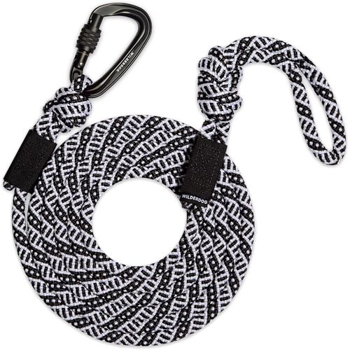 Wilderdog Carabiner Climbing Rope Dog Leash for Medium & Large Dogs - 10ft - Black & White