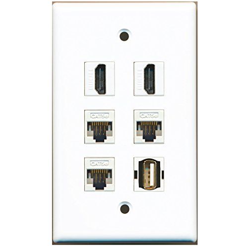 RiteAV - 2 HDMI 1 Port USB A-A 3 Port Cat5e Ethernet White Wall Plate