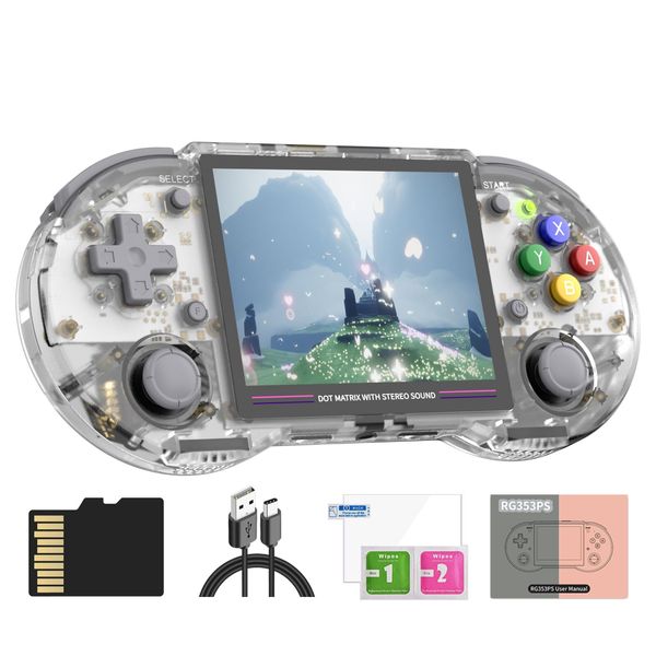 RG353PS Handheld Game Console Linux OS 3.5-inch IPS Screen RK3566 64bit 128G TF Card 4452 Classic Games Built in 3500mAh Battery Support Bluetooth Controller WiFi Online PK HD(RG353PS-White)