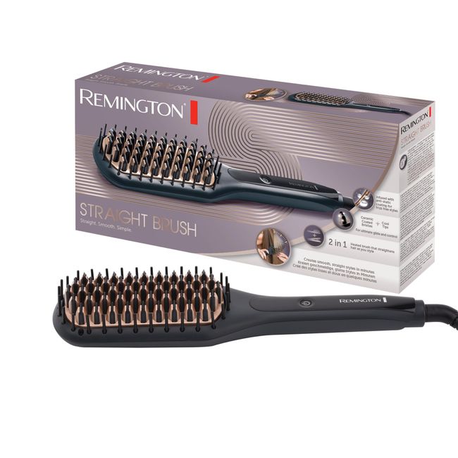 Remington Düzleştirici Fırça 2'Si 1 Arada: Daha Kısa Şekillendirme Süresi için Düzleştirici ve Saç Fırçası (Soğuk Uçlu Seramik Kaplı ve Antistatik Kıllar, Dijital Ekran, 150-230 ° C) Cb7400